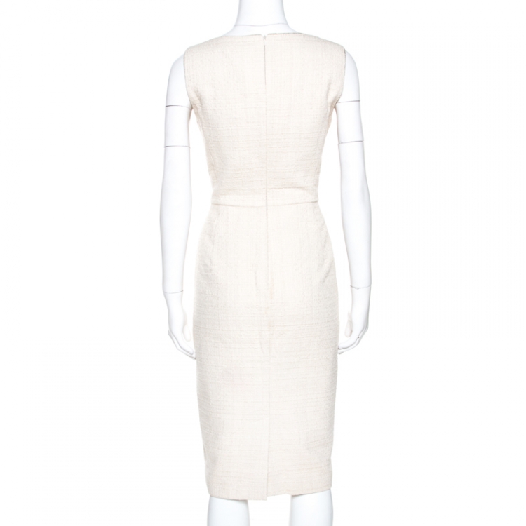 Pre Owned Max Mara Cream Cotton Tweed Lina Sheath Dress M