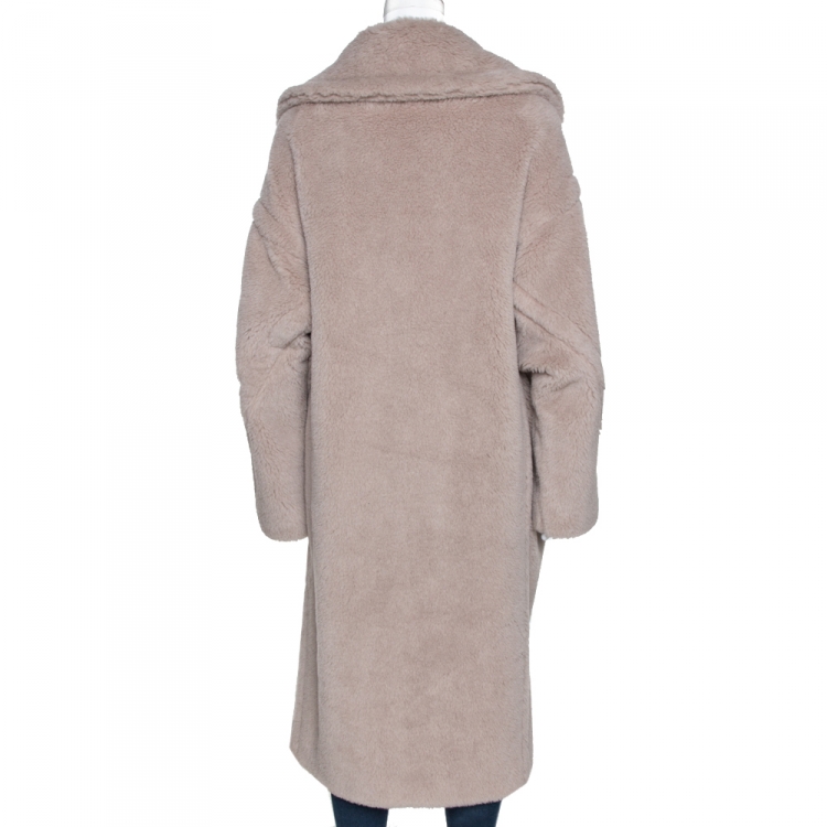 Pre Owned Max Mara Taupe Alpaca Blend Double Breasted Teddy Bear Coat L
