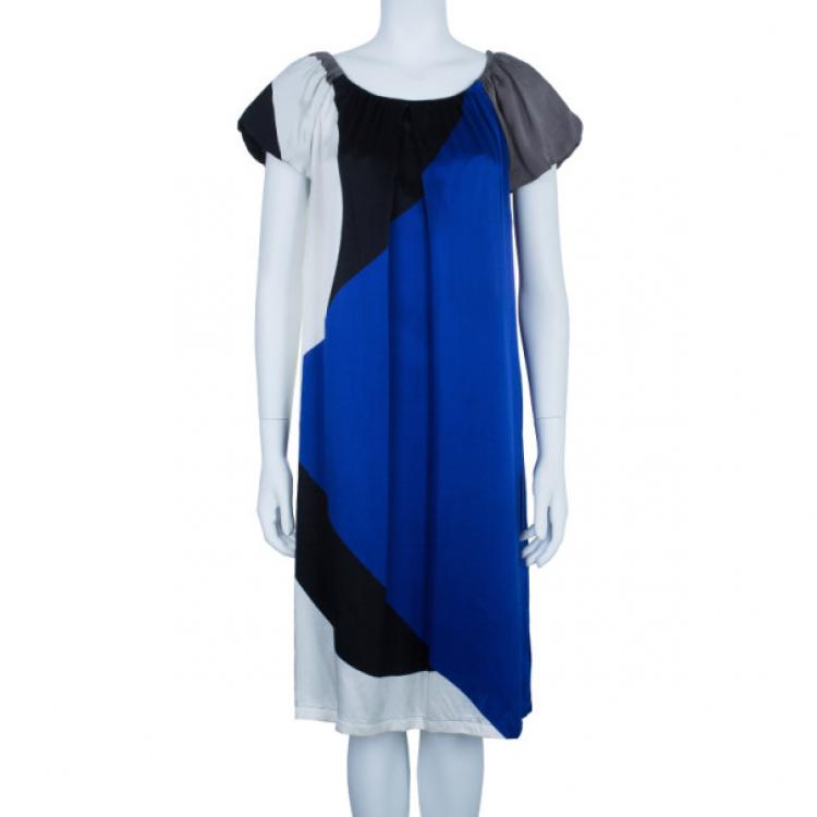 Pre Owned Max Mara Colorblock Silk Satin Dress L