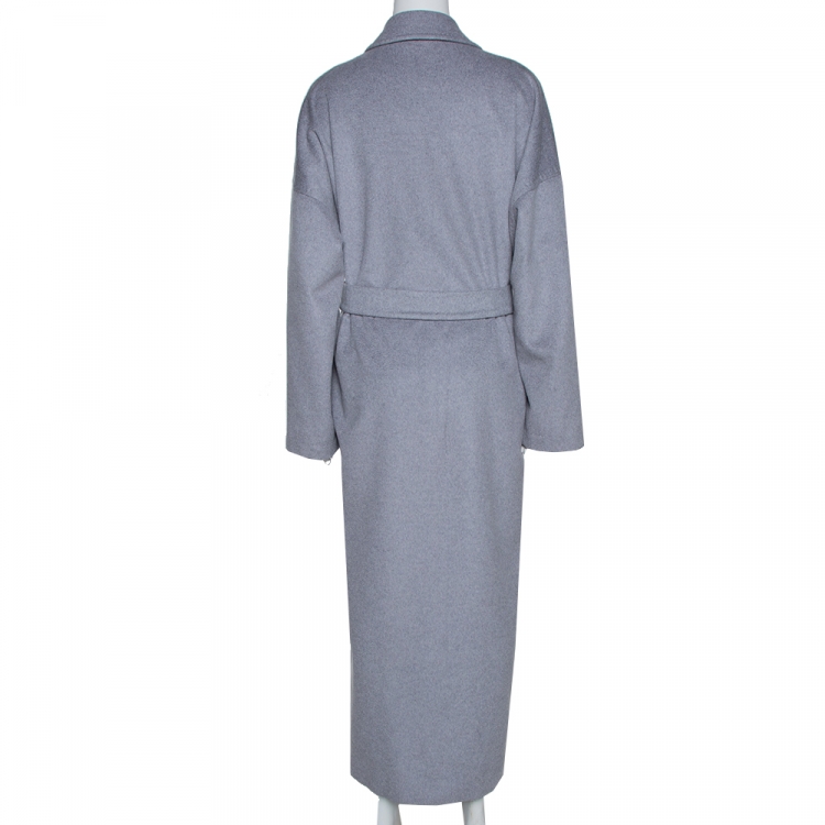 Pre Owned Max Mara Grey Cashmere Belted Long Coat L