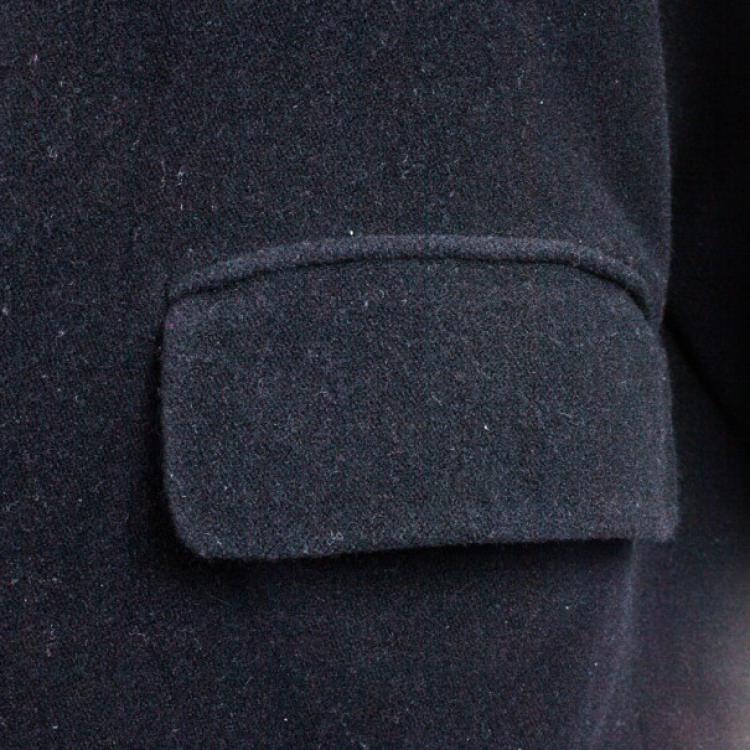 Pre Owned Max Mara Black Wool Coat with Fur Collar L