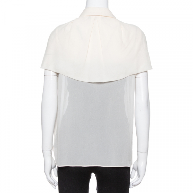 Pre Owned Max Mara Cream Silk Crepe Cape Sleeve Blouse M