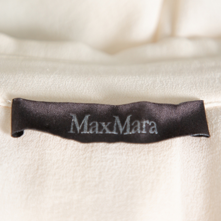 Pre Owned Max Mara Cream Silk Crepe Cape Sleeve Blouse M