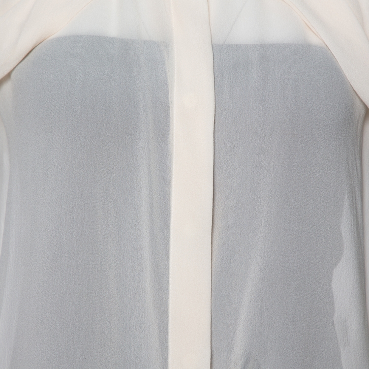 Pre Owned Max Mara Cream Silk Crepe Cape Sleeve Blouse M