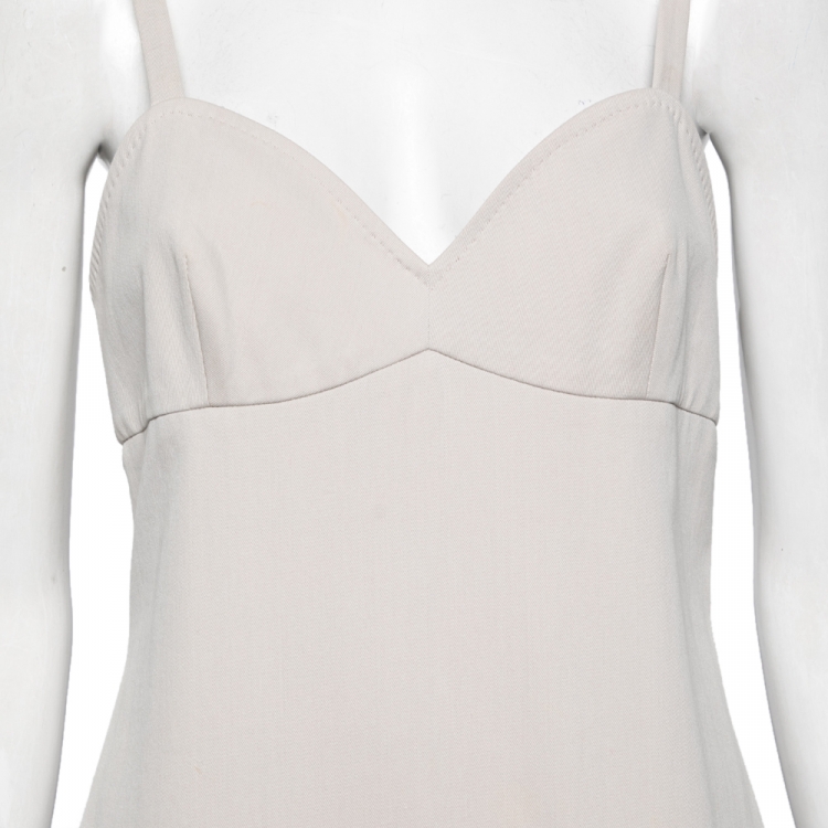 Pre Owned Max Mara Light Grey Cotton Lace-Up Back Detail Sleeveless Dress M