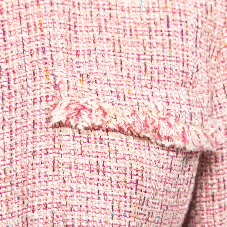 مملوكة مسبقًا Max Mara Pink Tweed Pocket Detail Fringe Trimmed Jacket M