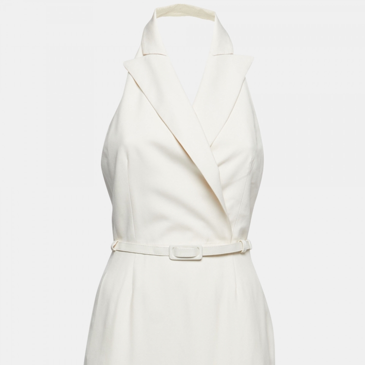 Pre Owned Max Mara Cream Wool Lapeled Belted Midi Dress M