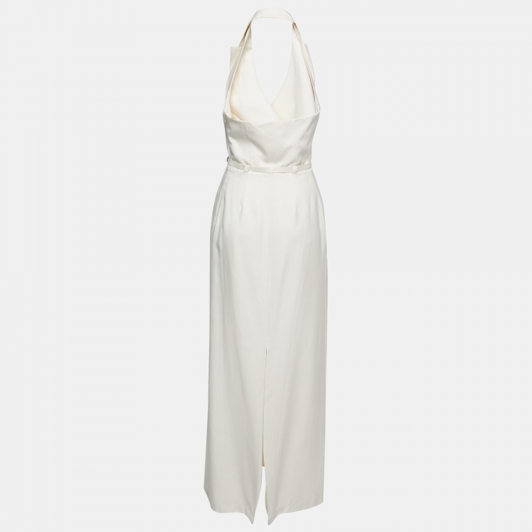 Pre Owned Max Mara Cream Wool Lapeled Belted Midi Dress M