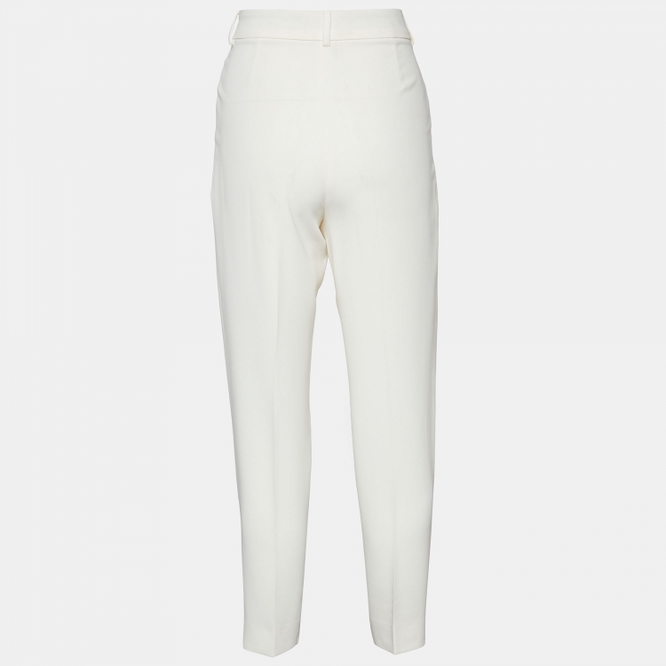 Pre Owned Max Mara  Studio Off White Crepe Tapered Leg Pants S