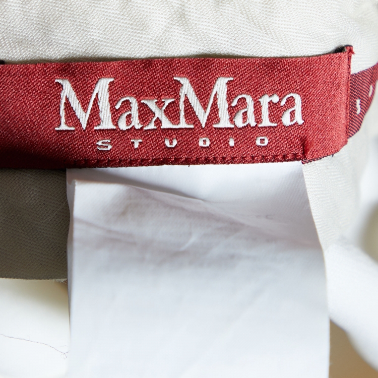 Pre Owned Max Mara  Studio Off White Crepe Tapered Leg Pants S