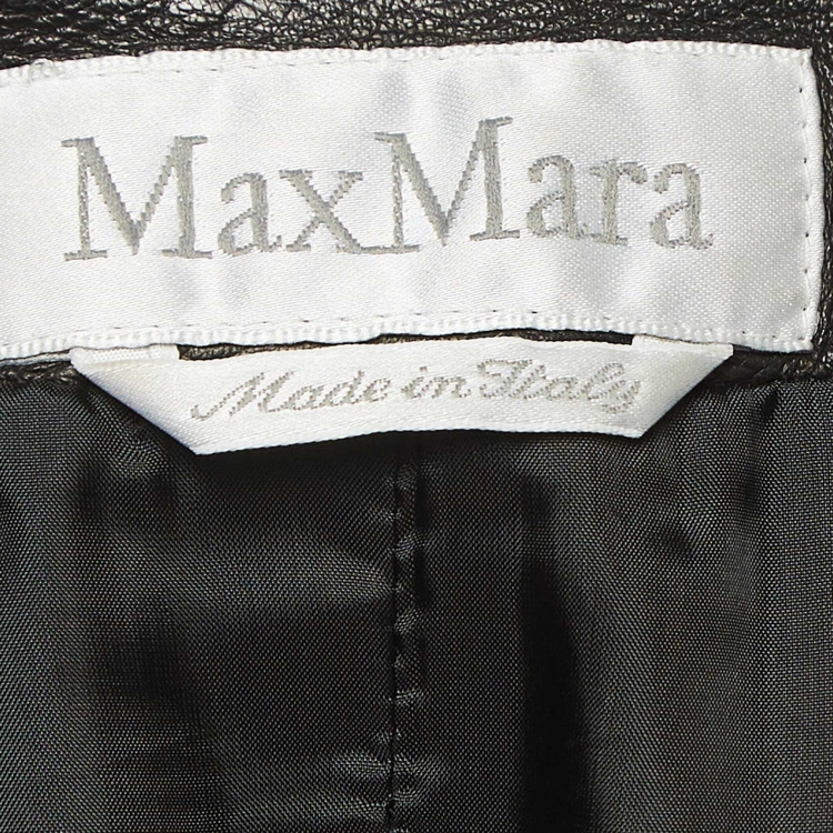 Pre Owned Max Mara Black Leather Front Open Belted Leather Jacket XS