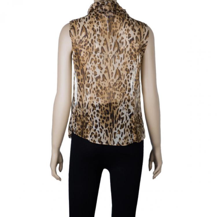 Pre Owned Max Mara Leopard Print Chiffon Top S