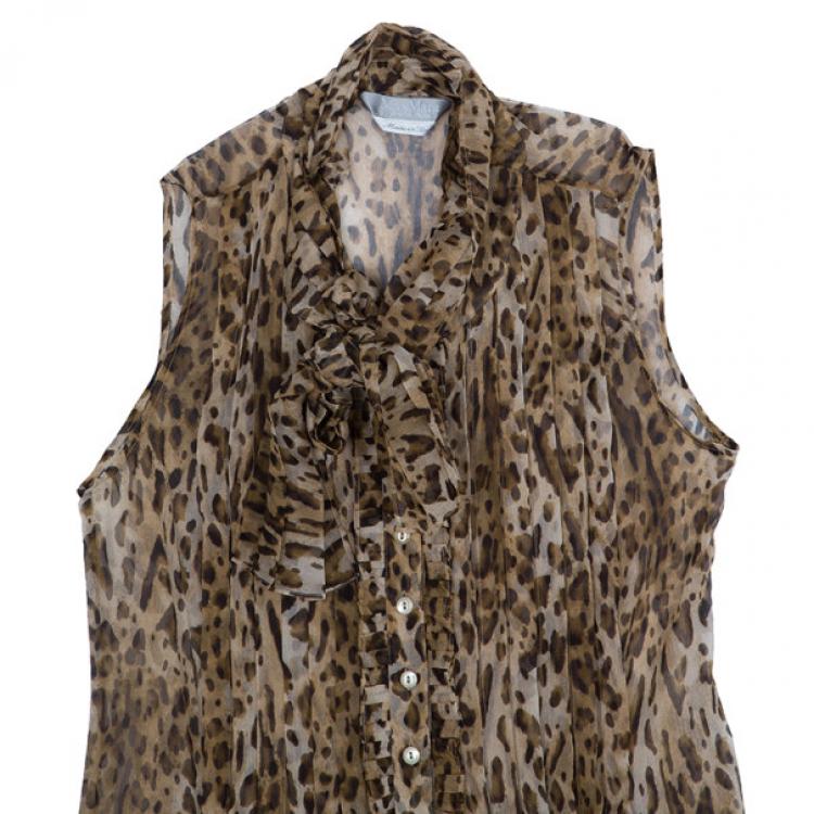 Pre Owned Max Mara Leopard Print Chiffon Top S