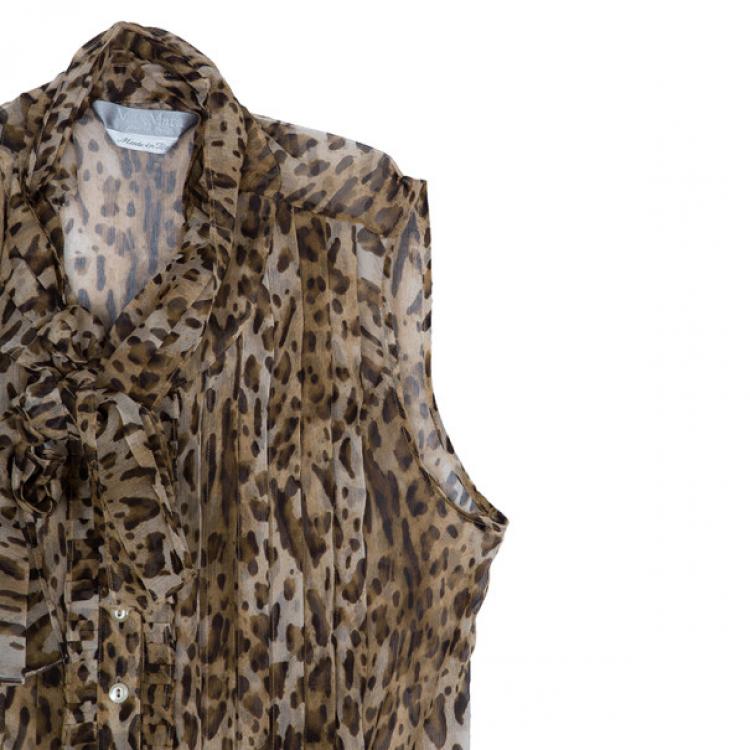Pre Owned Max Mara Leopard Print Chiffon Top S