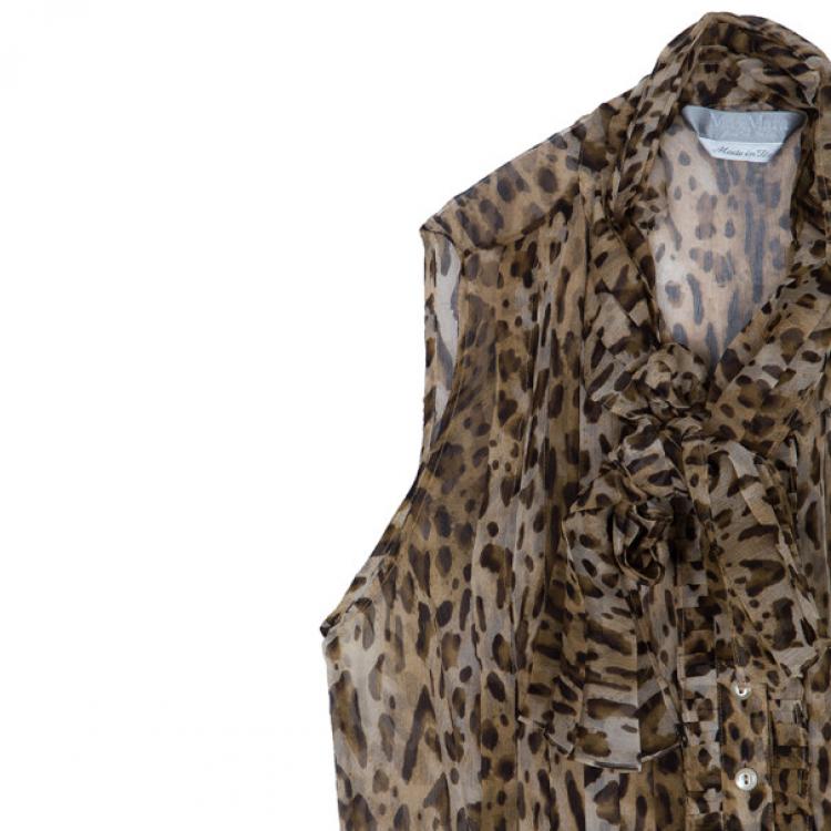 Pre Owned Max Mara Leopard Print Chiffon Top S