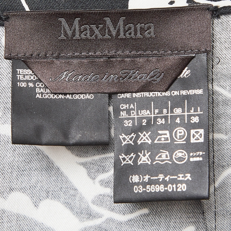 Pre Owned Max Mara Black/White Floral Print Cotton Flared Maxi Skirt XS