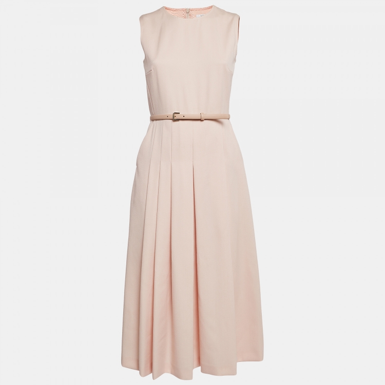 Pre Owned Max Mara Pink Wool Belted Midi Dress S