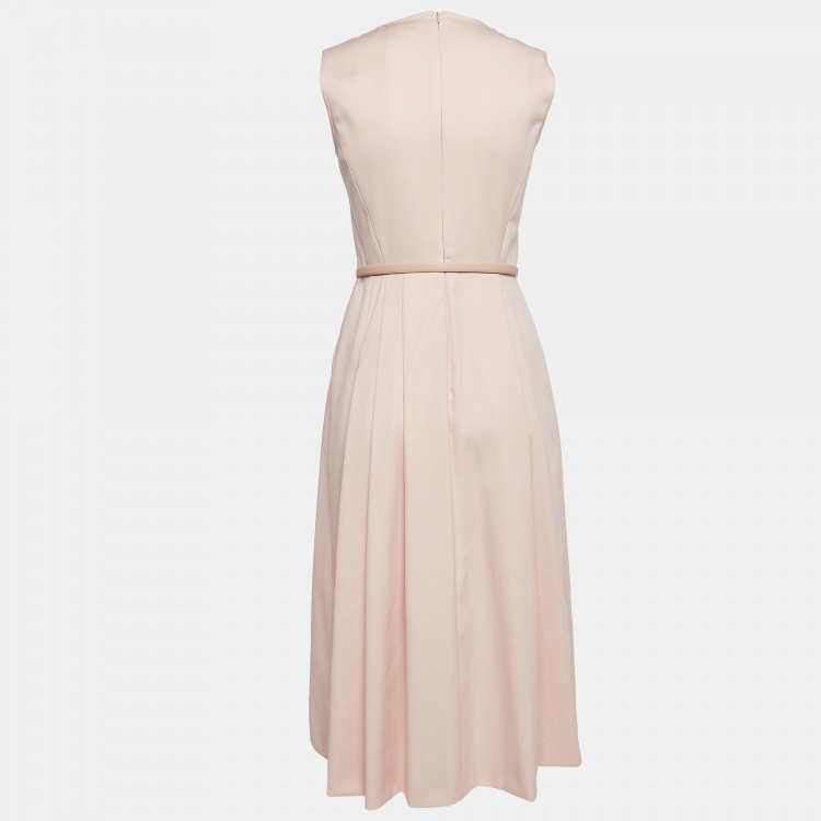 Pre Owned Max Mara Pink Wool Belted Midi Dress S