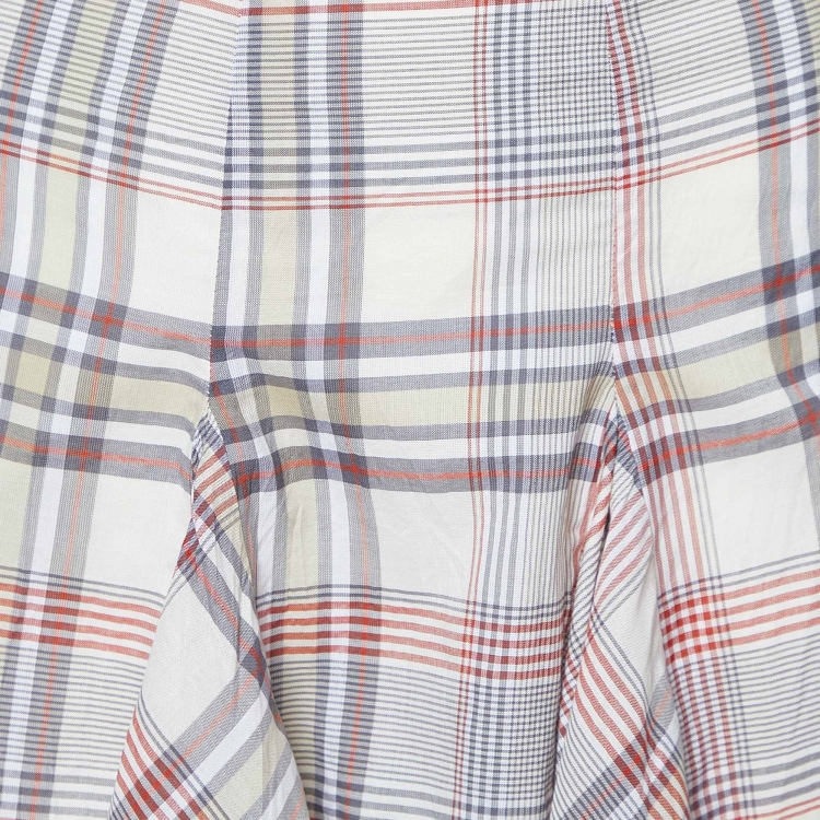 Pre Owned Max Mara Beige Checked Cotton Flared Skirt S
