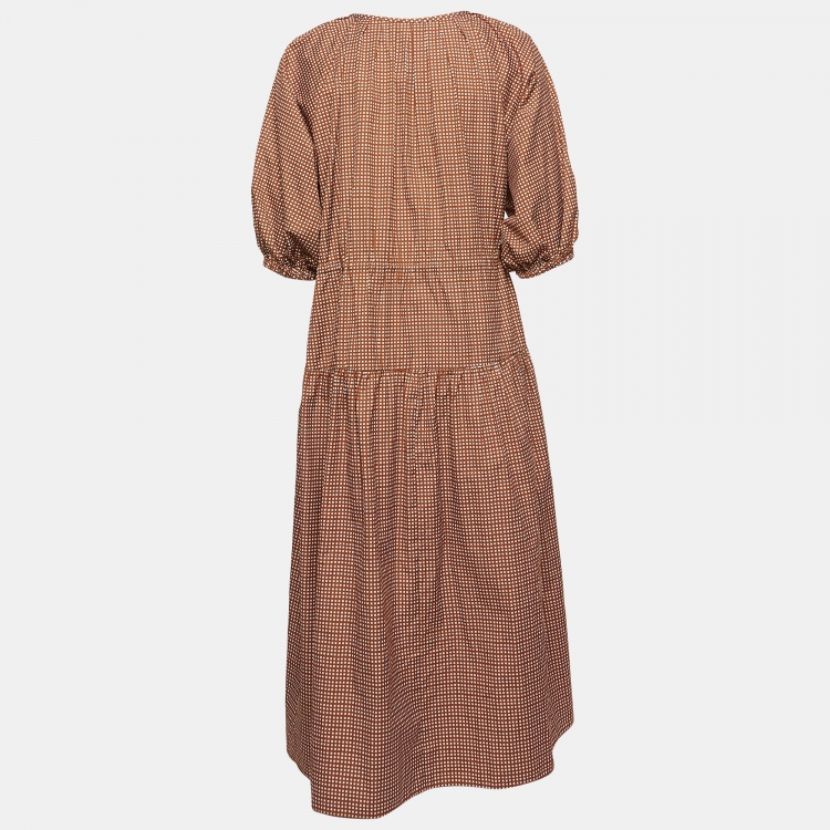 Pre Owned Weekend Max Mara Brown Square Print Cotton Midi Dress M