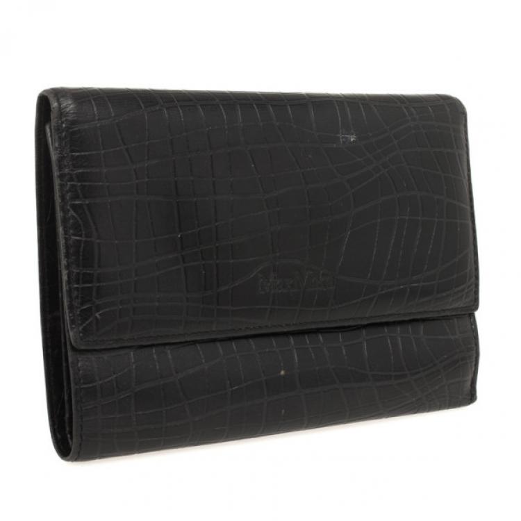 Pre Owned Max Mara Crocodile Print Leather Flap Wallet