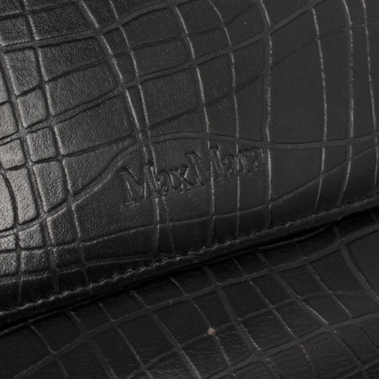 Pre Owned Max Mara Crocodile Print Leather Flap Wallet