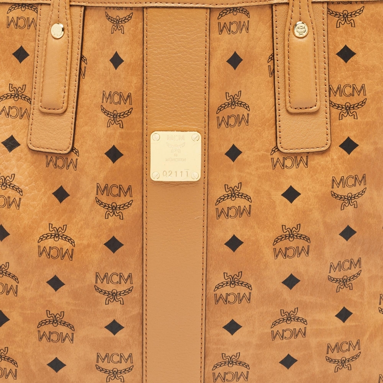 Pre Owned MCM Cognac Visetos Coated Canvas Large Reversible Liz Shopper Tote