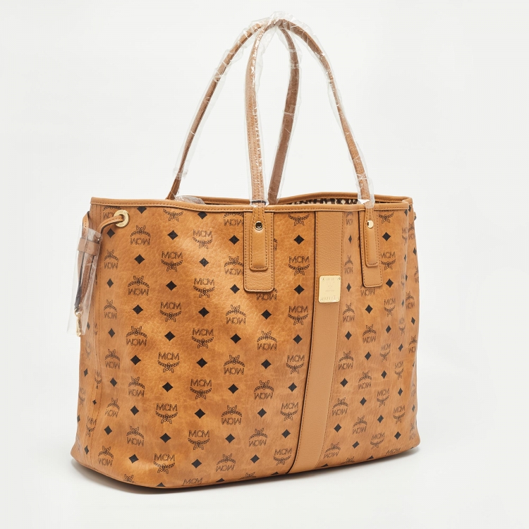 Pre Owned MCM Cognac Visetos Coated Canvas Large Reversible Liz Shopper Tote