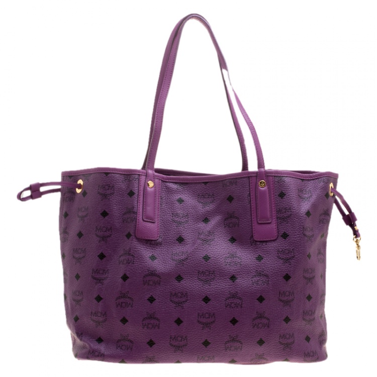 Pre Owned MCM Purple Visetos Leather Project Reversible Shopper Tote