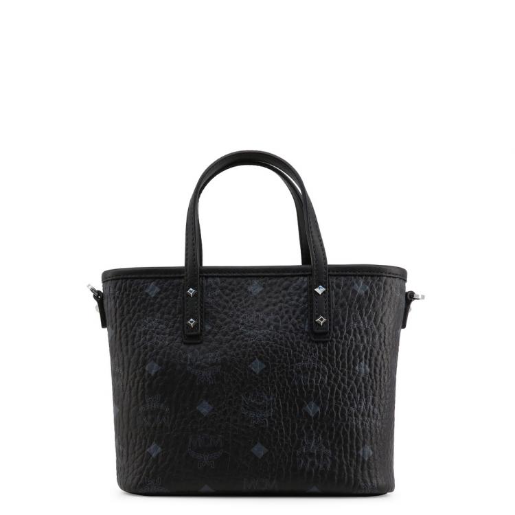 Pre Owned MCM Black Visetos Coated Canvas Mini Anya Top Zip Shopper Tote