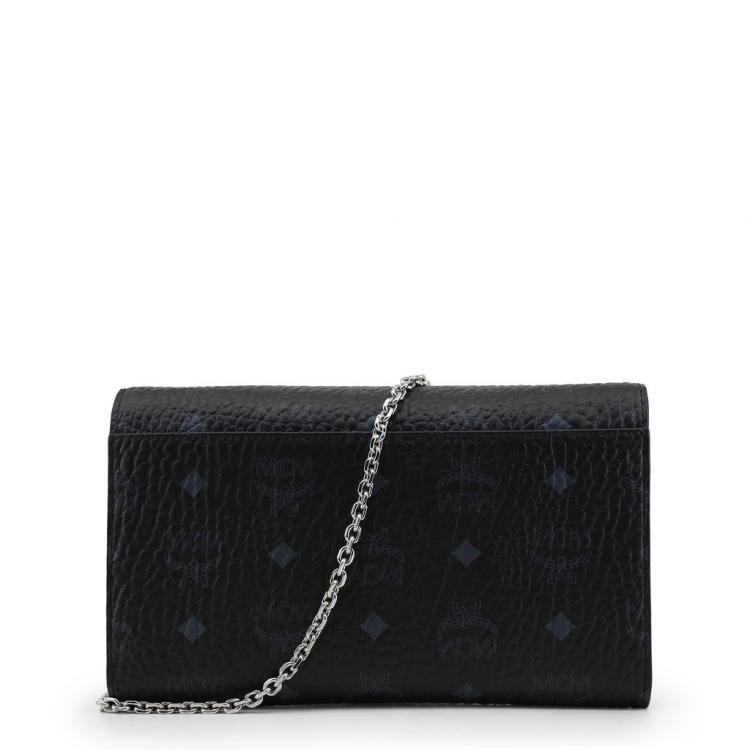Pre Owned MCM Black Visetos Coated Canvas Studded Large Patricia Continental WOC Clutch Bag