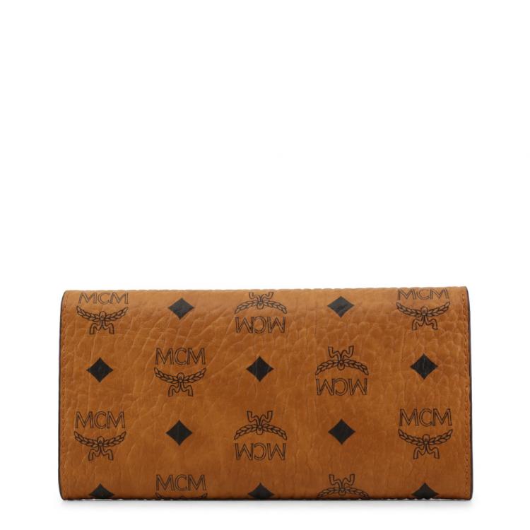 Pre Owned MCM Cognac Visetos Coated Canvas Studded Large WOC Clutch Bag