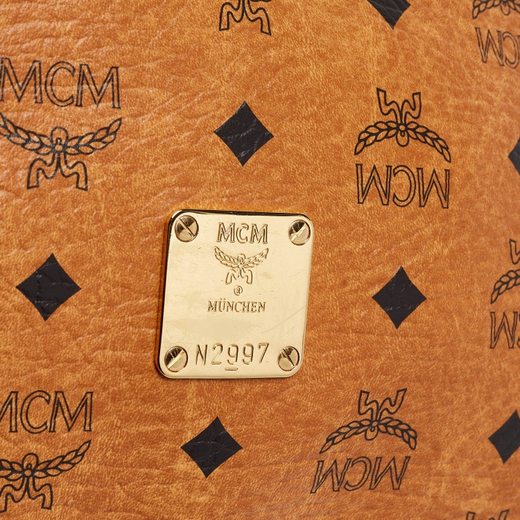 Pre Owned MCM Cognac Visetos Coated Canvas and Leather Drawstring Bag
