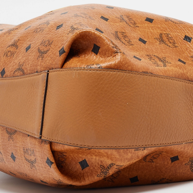 Pre Owned MCM Cognac Visetos Coated Canvas and Leather Drawstring Bag