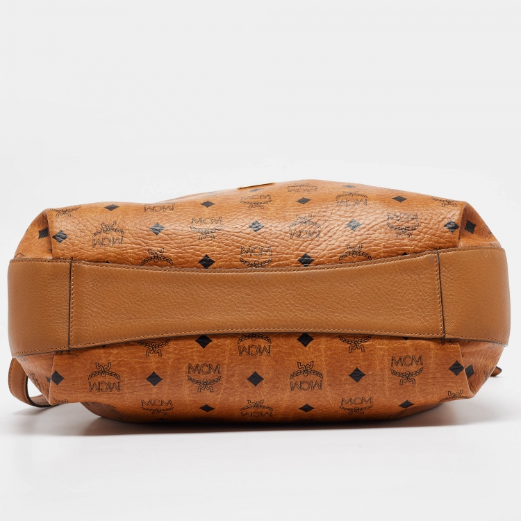 Pre Owned MCM Cognac Visetos Coated Canvas and Leather Drawstring Bag