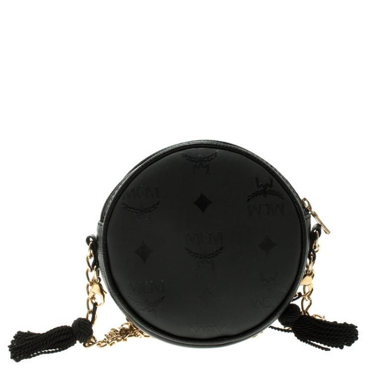 Pre Owned MCM Black PVC Visetos Round Chain Shoulder Bag