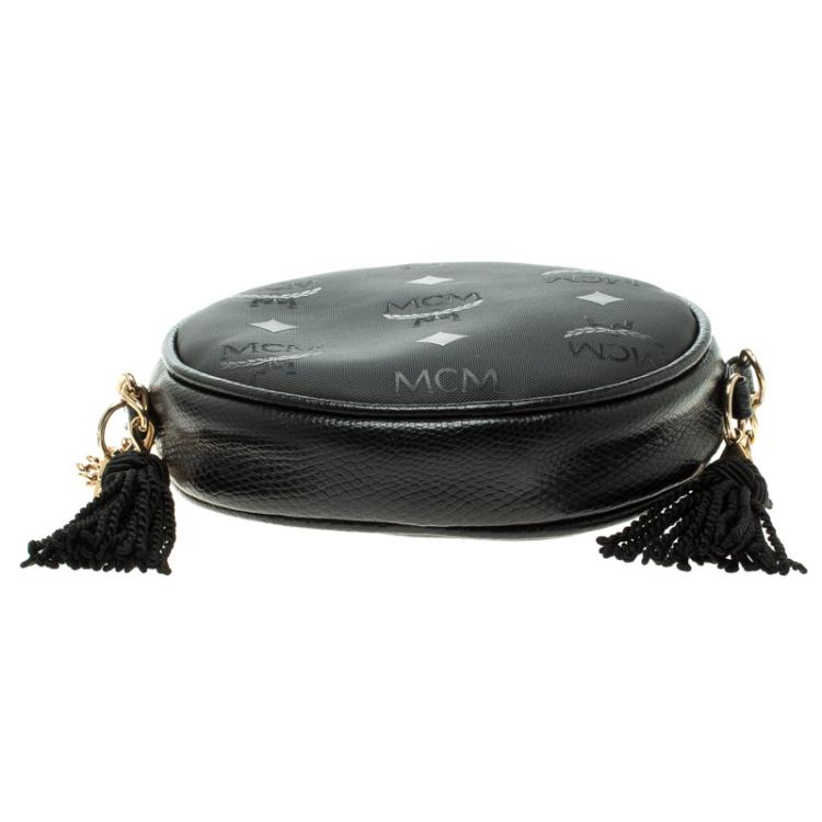 Pre Owned MCM Black PVC Visetos Round Chain Shoulder Bag