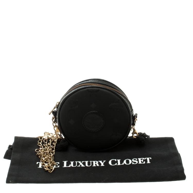 Pre Owned MCM Black PVC Visetos Round Chain Shoulder Bag
