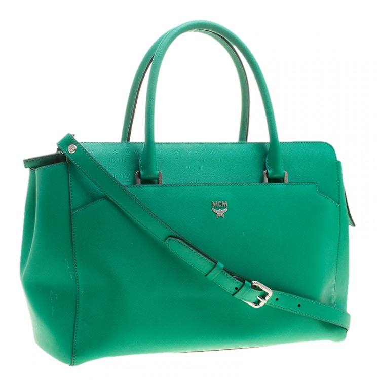 Pre Owned MCM Green Leather Convertible Tote