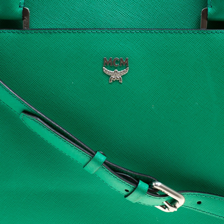 Pre Owned MCM Green Leather Convertible Tote