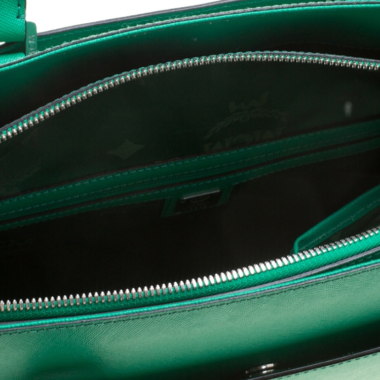 Pre Owned MCM Green Leather Convertible Tote