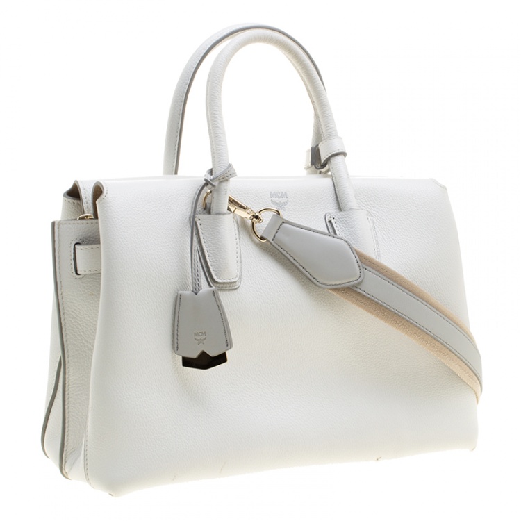 Pre Owned MCM White Leather Medium Milla Satchel