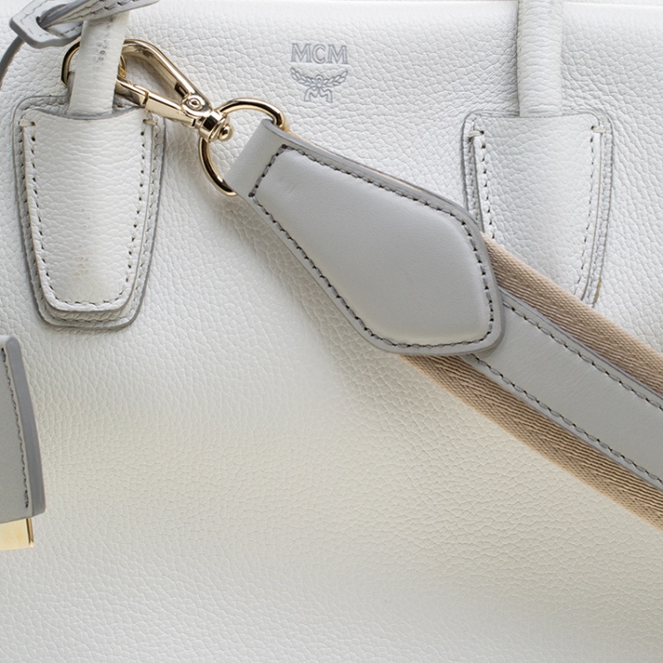 Pre Owned MCM White Leather Medium Milla Satchel