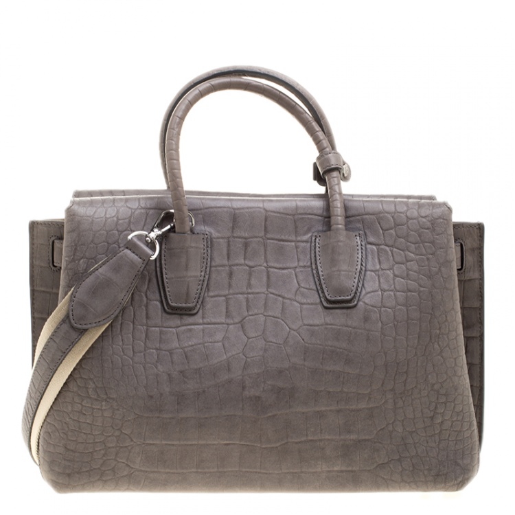 Pre Owned MCM Grey Croc Embossed Leather Medium Milla Satchel
