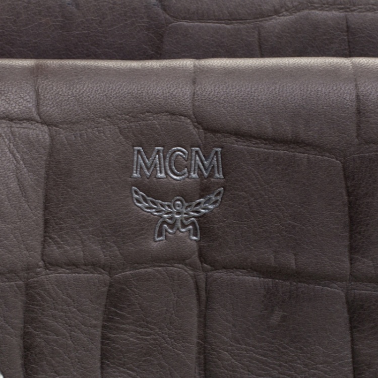 Pre Owned MCM Grey Croc Embossed Leather Medium Milla Satchel