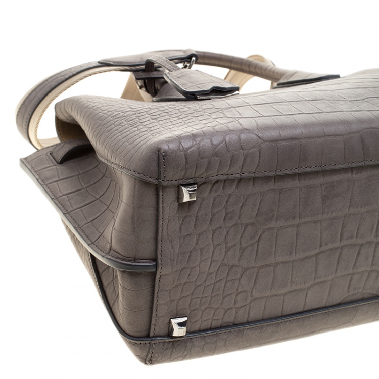 Pre Owned MCM Grey Croc Embossed Leather Medium Milla Satchel