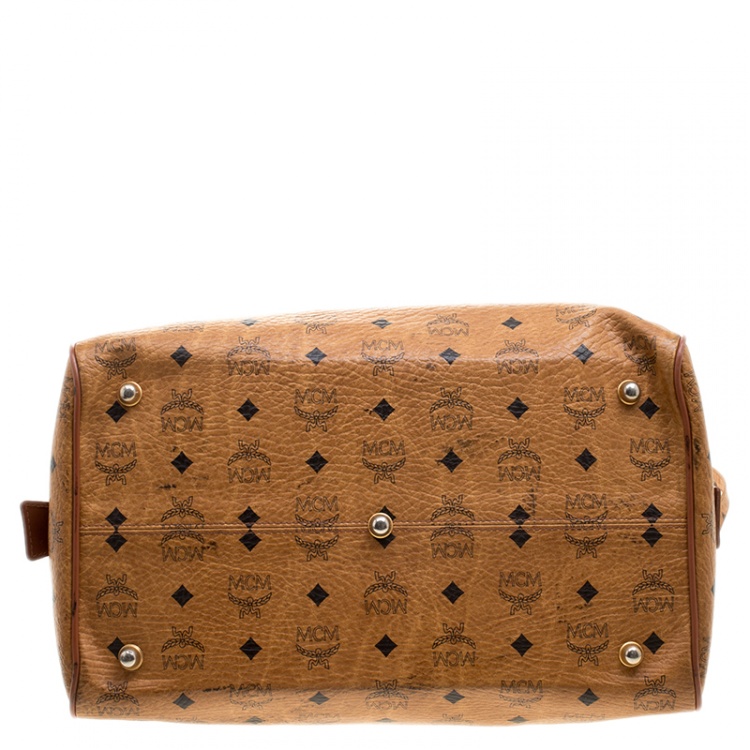 Pre Owned MCM Cognac Visetos Coated Canvas Heritage Boston Bag