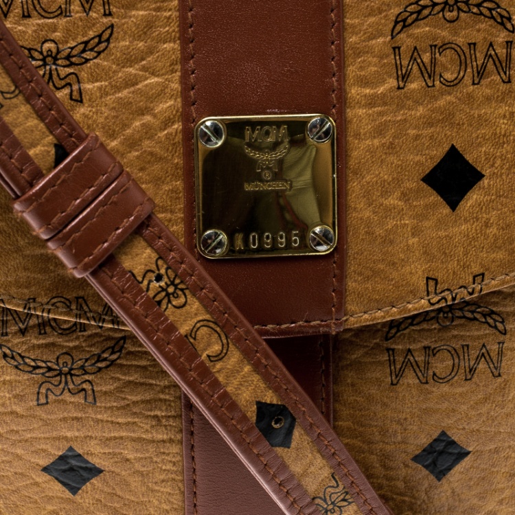 Pre Owned MCM Cognac Visetos Coated Canvas Crossbody Bag