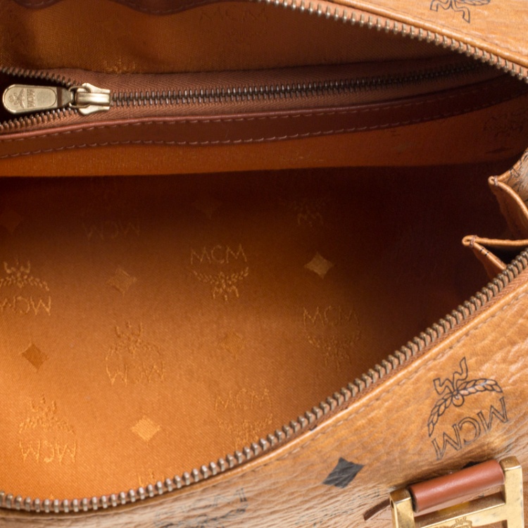 Pre Owned MCM Cognac Visetos Coated Canvas Small Heritage Boston Bag