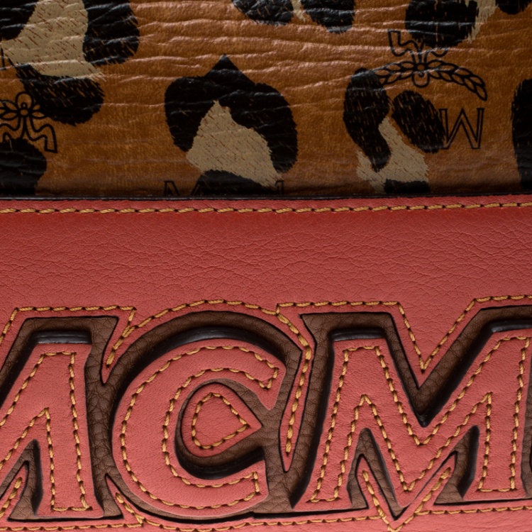 Pre Owned MCM Multicolor Animal Print Leather Shopper Tote